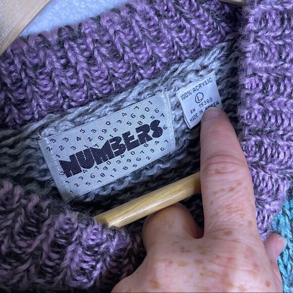 Numbers Oversized Purple and Gray Sweater Large - Picture 2 of 10